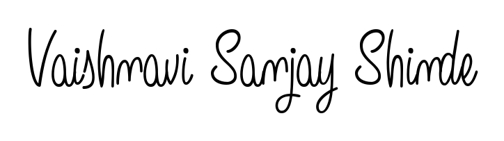 The Angelique-Rose-font-FFP handwriting style adds charm and authenticity to name Vaishnavi Sanjay Shinde. A wonderful choice for personal thank-you notes. Vaishnavi Sanjay Shinde signature style 5 images and pictures png