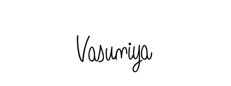 Make a beautiful signature design for name Vasuniya. With this signature (Angelique-Rose-font-FFP) style, you can create a handwritten signature for free. Vasuniya signature style 5 images and pictures png