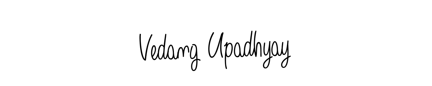 You should practise on your own different ways (Angelique-Rose-font-FFP) to write your name (Vedang Upadhyay) in signature. don't let someone else do it for you. Vedang Upadhyay signature style 5 images and pictures png