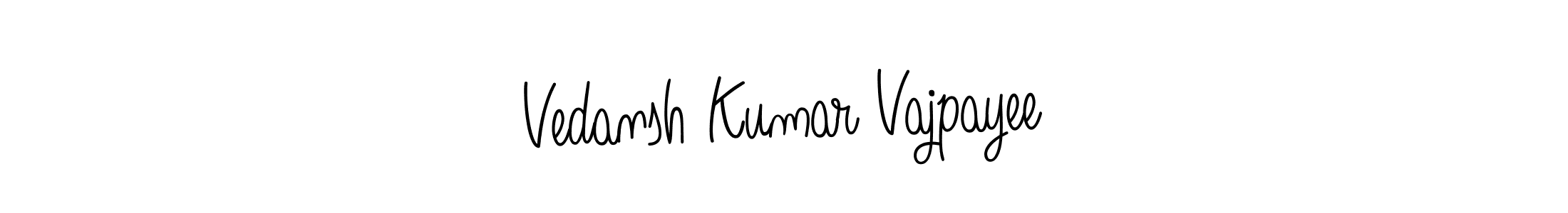 You should practise on your own different ways (Angelique-Rose-font-FFP) to write your name (Vedansh Kumar Vajpayee) in signature. don't let someone else do it for you. Vedansh Kumar Vajpayee signature style 5 images and pictures png