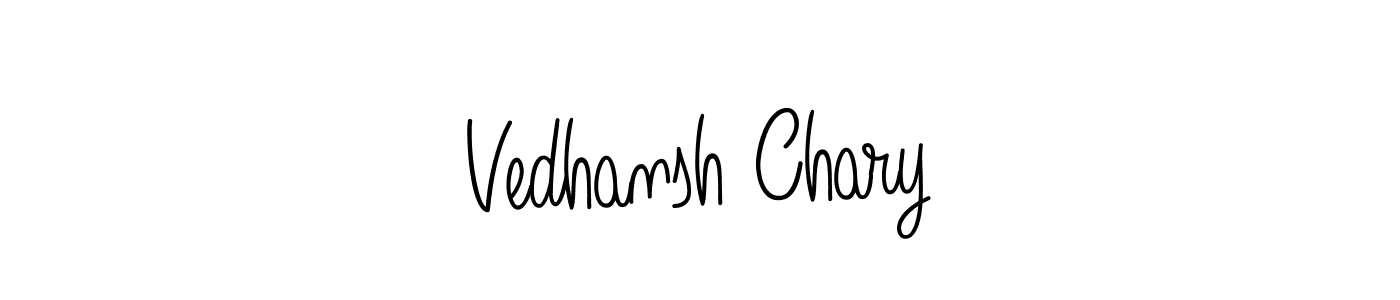 You should practise on your own different ways (Angelique-Rose-font-FFP) to write your name (Vedhansh Chary) in signature. don't let someone else do it for you. Vedhansh Chary signature style 5 images and pictures png