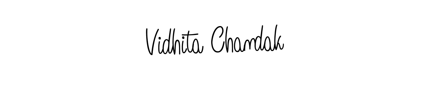 The best way (Angelique-Rose-font-FFP) to make a short signature is to pick only two or three words in your name. The name Vidhita Chandak include a total of six letters. For converting this name. Vidhita Chandak signature style 5 images and pictures png