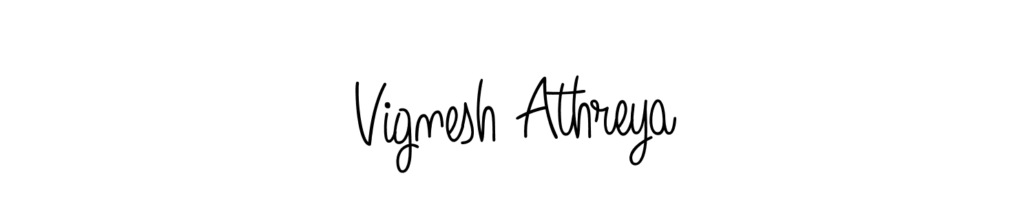 You should practise on your own different ways (Angelique-Rose-font-FFP) to write your name (Vignesh Athreya) in signature. don't let someone else do it for you. Vignesh Athreya signature style 5 images and pictures png