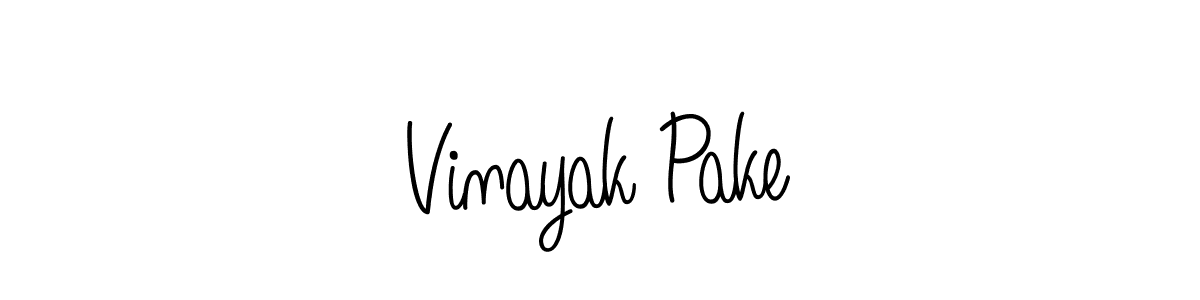 You should practise on your own different ways (Angelique-Rose-font-FFP) to write your name (Vinayak Pake) in signature. don't let someone else do it for you. Vinayak Pake signature style 5 images and pictures png