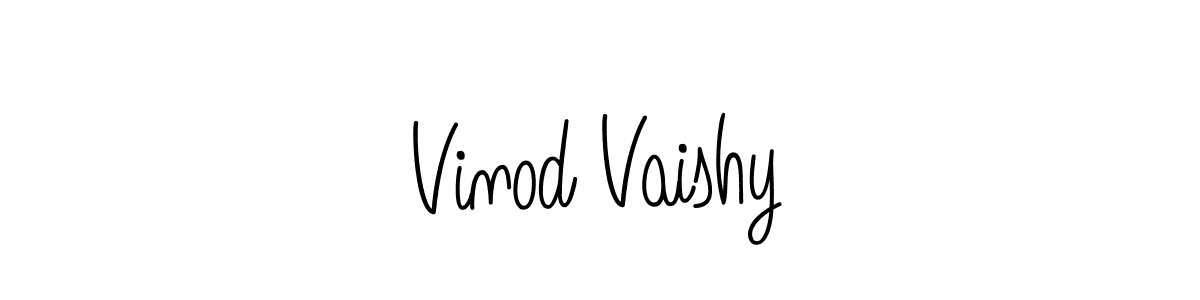 You should practise on your own different ways (Angelique-Rose-font-FFP) to write your name (Vinod Vaishy) in signature. don't let someone else do it for you. Vinod Vaishy signature style 5 images and pictures png