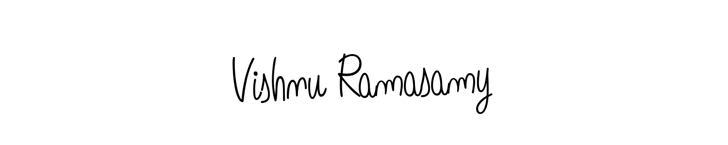 You should practise on your own different ways (Angelique-Rose-font-FFP) to write your name (Vishnu Ramasamy) in signature. don't let someone else do it for you. Vishnu Ramasamy signature style 5 images and pictures png