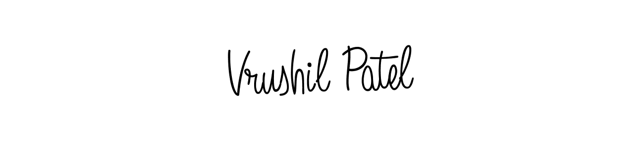 How to make Vrushil Patel name signature. Use Angelique-Rose-font-FFP style for creating short signs online. This is the latest handwritten sign. Vrushil Patel signature style 5 images and pictures png