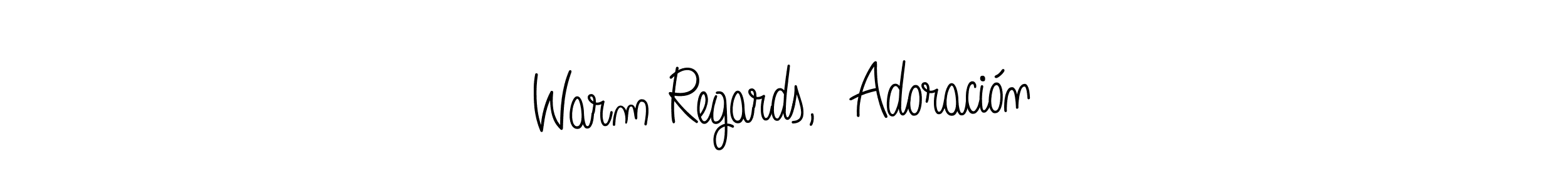 Angelique-Rose-font-FFP is a professional signature style that is perfect for those who want to add a touch of class to their signature. It is also a great choice for those who want to make their signature more unique. Get Warm Regards,  Adoración name to fancy signature for free. Warm Regards,  Adoración signature style 5 images and pictures png