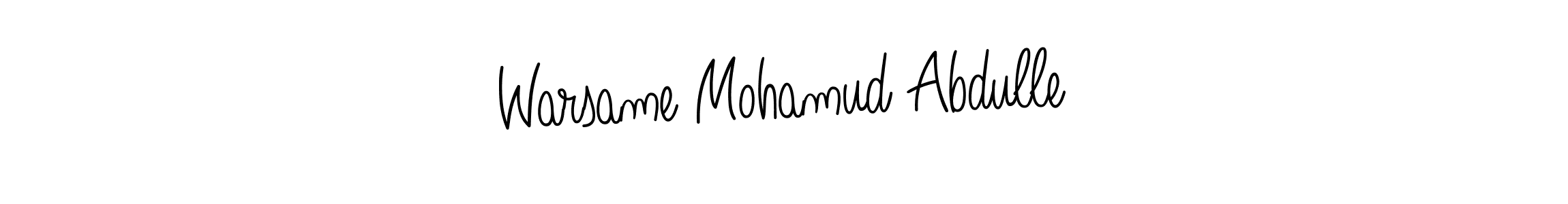 Make a beautiful signature design for name Warsame Mohamud Abdulle. With this signature (Angelique-Rose-font-FFP) style, you can create a handwritten signature for free. Warsame Mohamud Abdulle signature style 5 images and pictures png