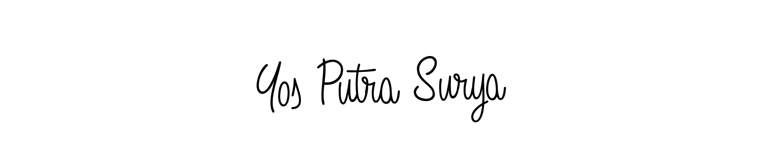 The best way (Angelique-Rose-font-FFP) to make a short signature is to pick only two or three words in your name. The name Yos Putra Surya include a total of six letters. For converting this name. Yos Putra Surya signature style 5 images and pictures png