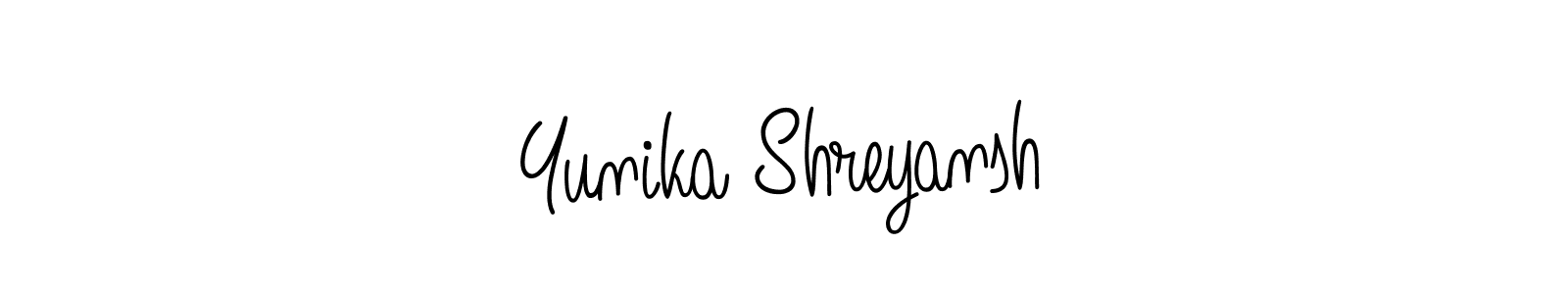The best way (Angelique-Rose-font-FFP) to make a short signature is to pick only two or three words in your name. The name Yunika Shreyansh include a total of six letters. For converting this name. Yunika Shreyansh signature style 5 images and pictures png