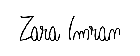 You should practise on your own different ways (Angelique-Rose-font-FFP) to write your name (Zara Imran) in signature. Don't let someone else do it for you. Zara Imran signature style 5 images and pictures png