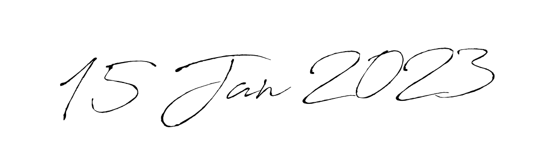 How to make 15 Jan 2023 name signature. Use Antro_Vectra style for creating short signs online. This is the latest handwritten sign. 15 Jan 2023 signature style 6 images and pictures png