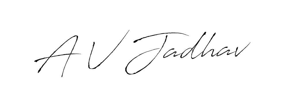 if you are searching for the best signature style for your name A V Jadhav. so please give up your signature search. here we have designed multiple signature styles  using Antro_Vectra. A V Jadhav signature style 6 images and pictures png