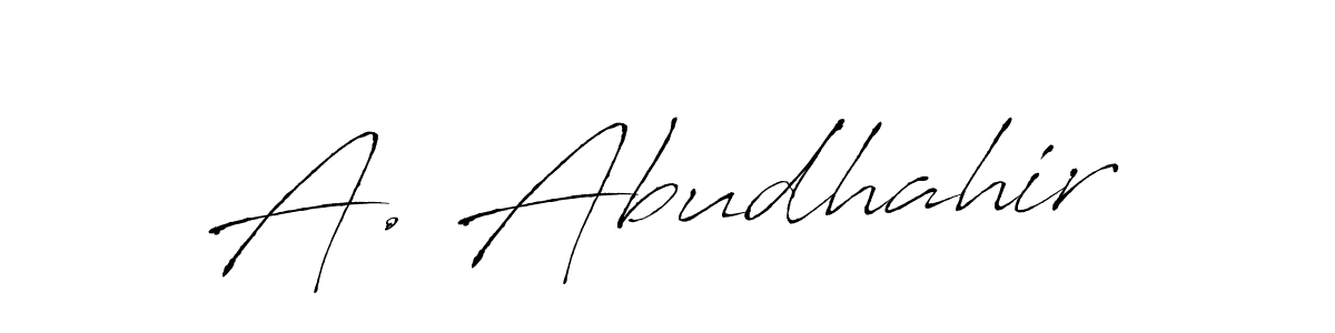 The best way (Antro_Vectra) to make a short signature is to pick only two or three words in your name. The name A. Abudhahir include a total of six letters. For converting this name. A. Abudhahir signature style 6 images and pictures png