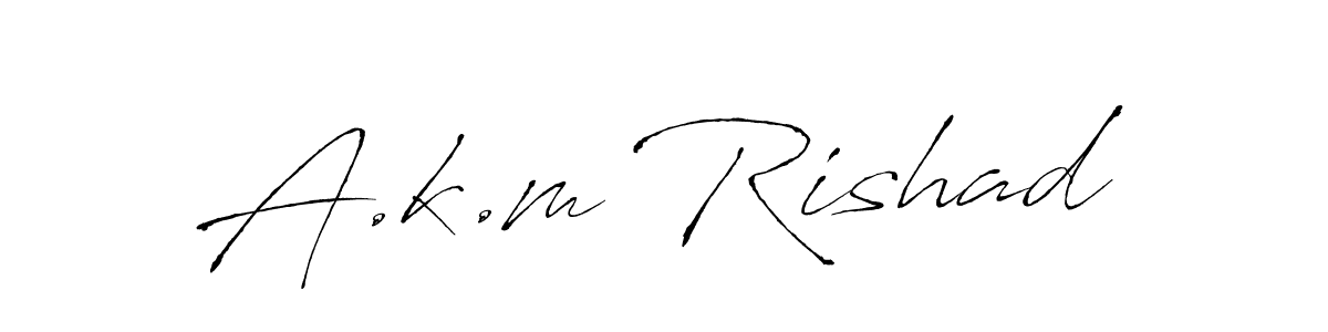 Design your own signature with our free online signature maker. With this signature software, you can create a handwritten (Antro_Vectra) signature for name A.k.m Rishad. A.k.m Rishad signature style 6 images and pictures png
