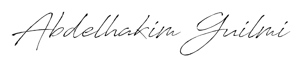 The Antro_Vectra handwriting style adds charm and authenticity to name Abdelhakim Guilmi. A wonderful choice for personal thank-you notes. Abdelhakim Guilmi signature style 6 images and pictures png