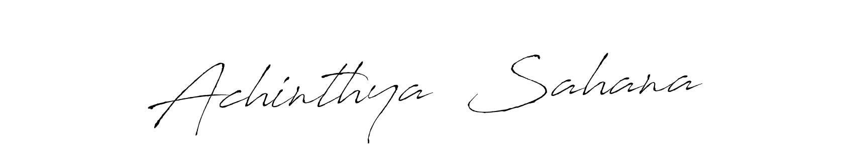 This is the best signature style for the Achinthya  Sahana name. Also you like these signature font (Antro_Vectra). Mix name signature. Achinthya  Sahana signature style 6 images and pictures png