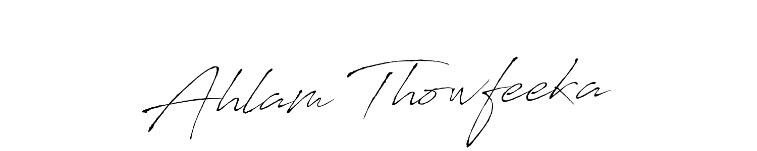 Make a short Ahlam Thowfeeka signature style. Manage your documents anywhere anytime using Antro_Vectra. Create and add eSignatures, submit forms, share and send files easily. Ahlam Thowfeeka signature style 6 images and pictures png
