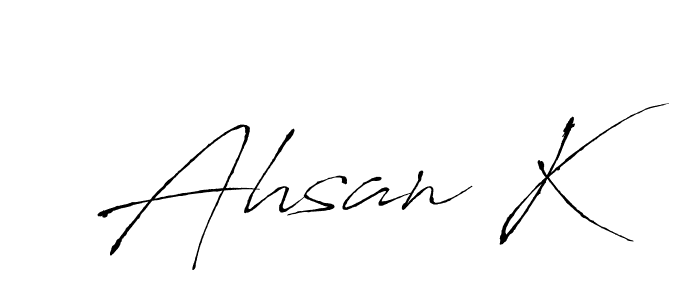 The best way (Antro_Vectra) to make a short signature is to pick only two or three words in your name. The name Ahsan K include a total of six letters. For converting this name. Ahsan K signature style 6 images and pictures png