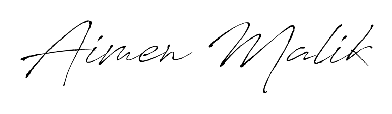Give your name Aimen Malik an exquisite flair with the Antro_Vectra script font. Ideal for contracts, resumes, and formal letterheads. Aimen Malik signature style 6 images and pictures png