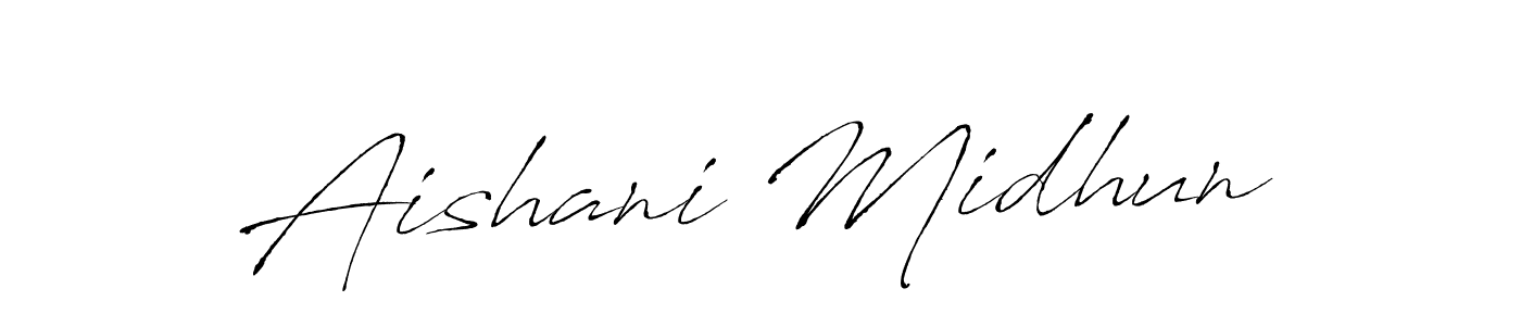 This is the best signature style for the Aishani Midhun name. Also you like these signature font (Antro_Vectra). Mix name signature. Aishani Midhun signature style 6 images and pictures png