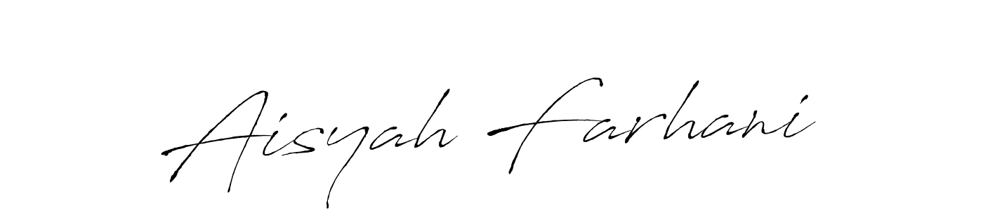 The best way (Antro_Vectra) to make a short signature is to pick only two or three words in your name. The name Aisyah Farhani include a total of six letters. For converting this name. Aisyah Farhani signature style 6 images and pictures png