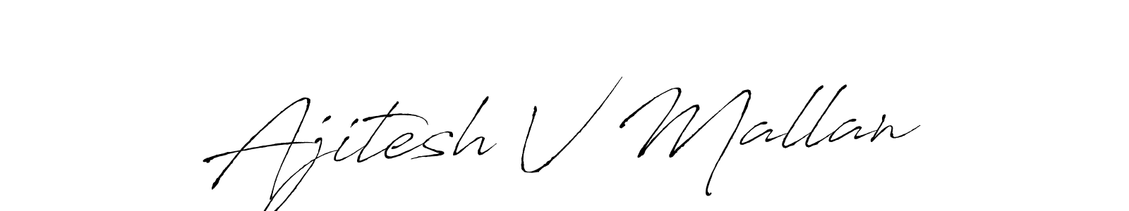 Antro_Vectra is a professional signature style that is perfect for those who want to add a touch of class to their signature. It is also a great choice for those who want to make their signature more unique. Get Ajitesh V Mallan name to fancy signature for free. Ajitesh V Mallan signature style 6 images and pictures png