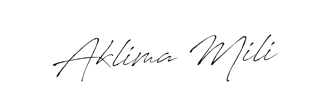 How to make Aklima Mili name signature. Use Antro_Vectra style for creating short signs online. This is the latest handwritten sign. Aklima Mili signature style 6 images and pictures png