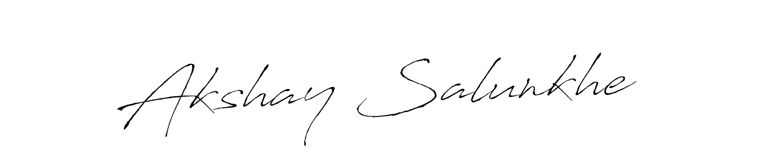The best way (Antro_Vectra) to make a short signature is to pick only two or three words in your name. The name Akshay Salunkhe include a total of six letters. For converting this name. Akshay Salunkhe signature style 6 images and pictures png