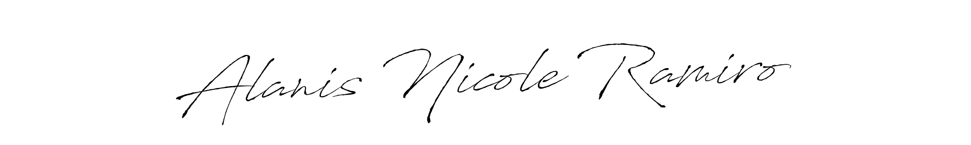 The best way (Antro_Vectra) to make a short signature is to pick only two or three words in your name. The name Alanis Nicole Ramiro include a total of six letters. For converting this name. Alanis Nicole Ramiro signature style 6 images and pictures png