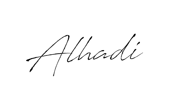 Design your own signature with our free online signature maker. With this signature software, you can create a handwritten (Antro_Vectra) signature for name Alhadi. Alhadi signature style 6 images and pictures png