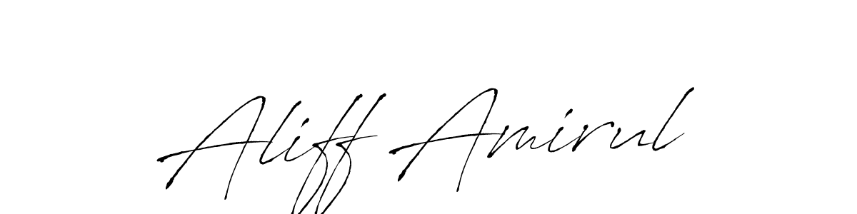 Make a beautiful signature design for name Aliff Amirul. With this signature (Antro_Vectra) style, you can create a handwritten signature for free. Aliff Amirul signature style 6 images and pictures png
