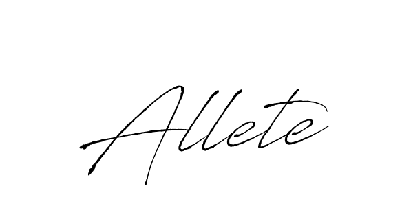 Design your own signature with our free online signature maker. With this signature software, you can create a handwritten (Antro_Vectra) signature for name Allete. Allete signature style 6 images and pictures png