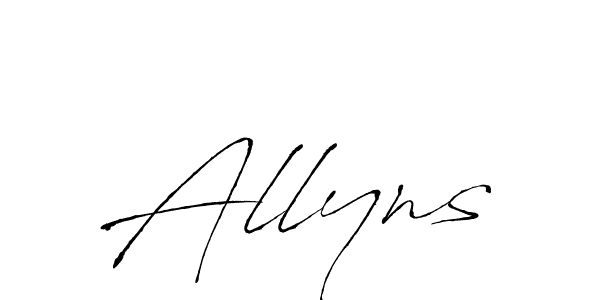 Make a beautiful signature design for name Allyns. With this signature (Antro_Vectra) style, you can create a handwritten signature for free. Allyns signature style 6 images and pictures png