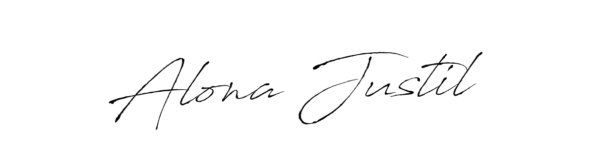 How to make Alona Justil name signature. Use Antro_Vectra style for creating short signs online. This is the latest handwritten sign. Alona Justil signature style 6 images and pictures png