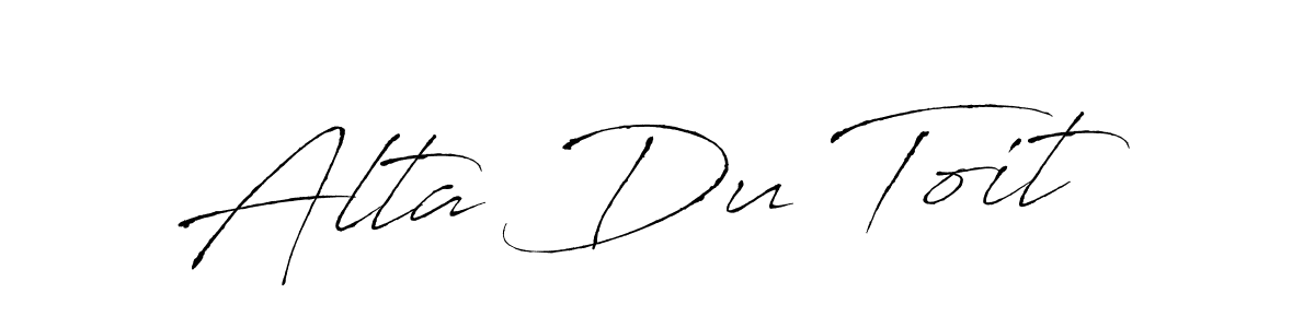 The best way (Antro_Vectra) to make a short signature is to pick only two or three words in your name. The name Alta Du Toit include a total of six letters. For converting this name. Alta Du Toit signature style 6 images and pictures png