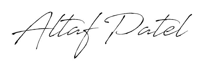 A sleek calligraphic signature for name Altaf Patel utilizing Antro_Vectra styling. Great for adding personal signatures to photos and art. Altaf Patel signature style 6 images and pictures png