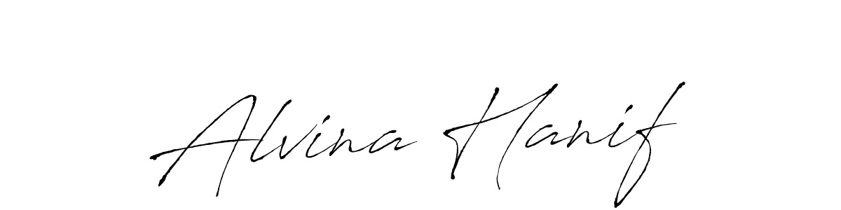 Make a beautiful signature design for name Alvina Hanif. With this signature (Antro_Vectra) style, you can create a handwritten signature for free. Alvina Hanif signature style 6 images and pictures png