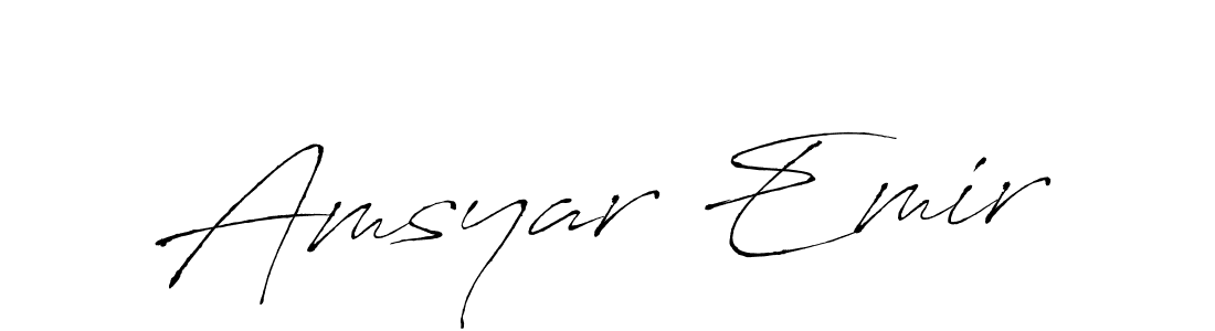 How to make Amsyar Emir name signature. Use Antro_Vectra style for creating short signs online. This is the latest handwritten sign. Amsyar Emir signature style 6 images and pictures png