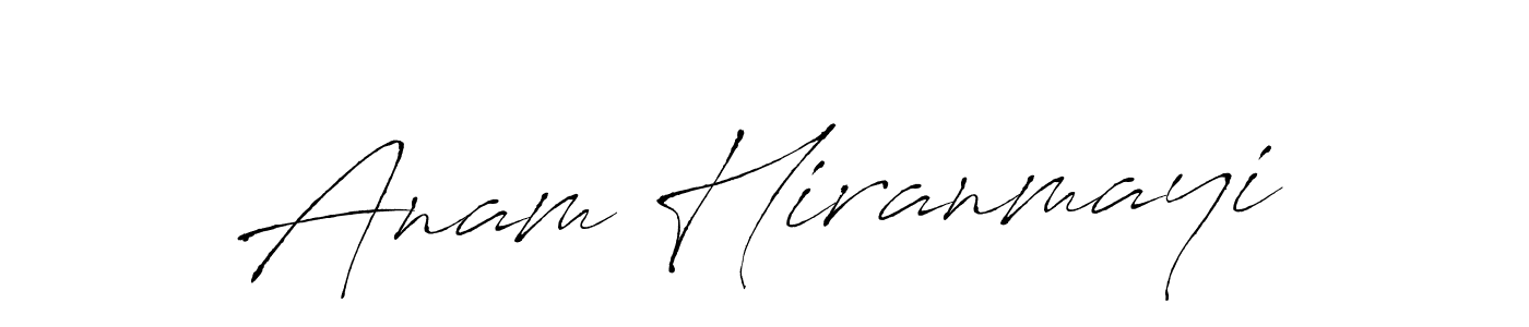 The best way (Antro_Vectra) to make a short signature is to pick only two or three words in your name. The name Anam Hiranmayi include a total of six letters. For converting this name. Anam Hiranmayi signature style 6 images and pictures png