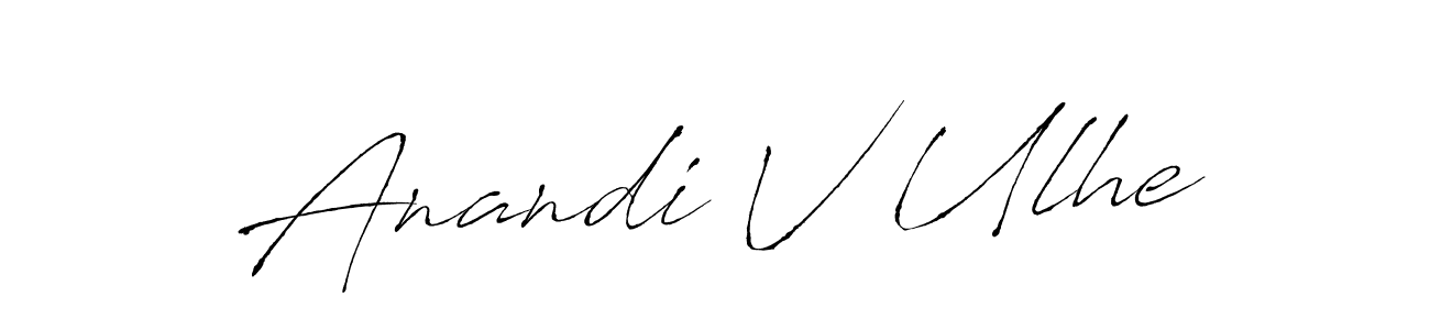 The best way (Antro_Vectra) to make a short signature is to pick only two or three words in your name. The name Anandi V Ulhe include a total of six letters. For converting this name. Anandi V Ulhe signature style 6 images and pictures png