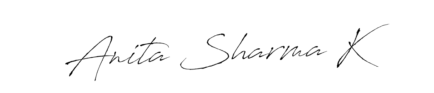 The best way (Antro_Vectra) to make a short signature is to pick only two or three words in your name. The name Anita Sharma K include a total of six letters. For converting this name. Anita Sharma K signature style 6 images and pictures png