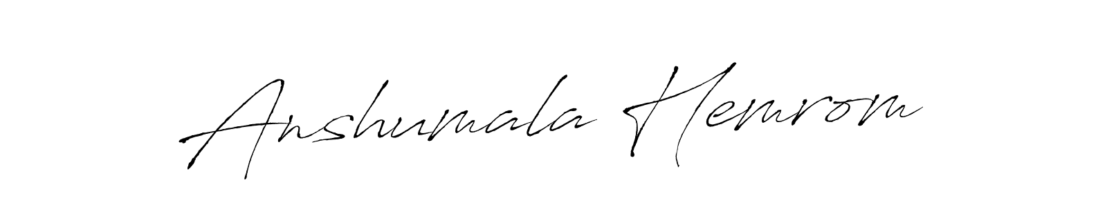 The best way (Antro_Vectra) to make a short signature is to pick only two or three words in your name. The name Anshumala Hemrom include a total of six letters. For converting this name. Anshumala Hemrom signature style 6 images and pictures png