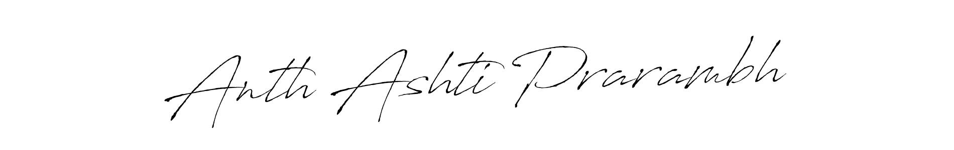 The best way (Antro_Vectra) to make a short signature is to pick only two or three words in your name. The name Anth Ashti Prarambh include a total of six letters. For converting this name. Anth Ashti Prarambh signature style 6 images and pictures png