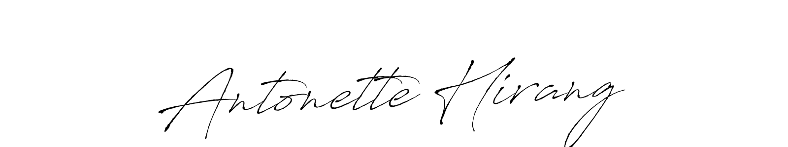 The best way (Antro_Vectra) to make a short signature is to pick only two or three words in your name. The name Antonette Hirang include a total of six letters. For converting this name. Antonette Hirang signature style 6 images and pictures png
