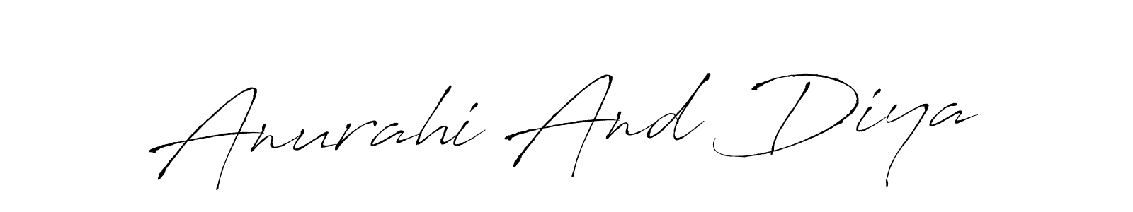 The best way (Antro_Vectra) to make a short signature is to pick only two or three words in your name. The name Anurahi And Diya include a total of six letters. For converting this name. Anurahi And Diya signature style 6 images and pictures png