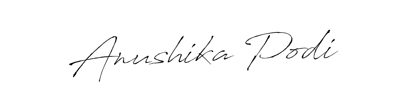 The best way (Antro_Vectra) to make a short signature is to pick only two or three words in your name. The name Anushika Podi include a total of six letters. For converting this name. Anushika Podi signature style 6 images and pictures png