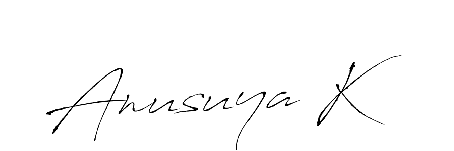 if you are searching for the best signature style for your name Anusuya K. so please give up your signature search. here we have designed multiple signature styles  using Antro_Vectra. Anusuya K signature style 6 images and pictures png