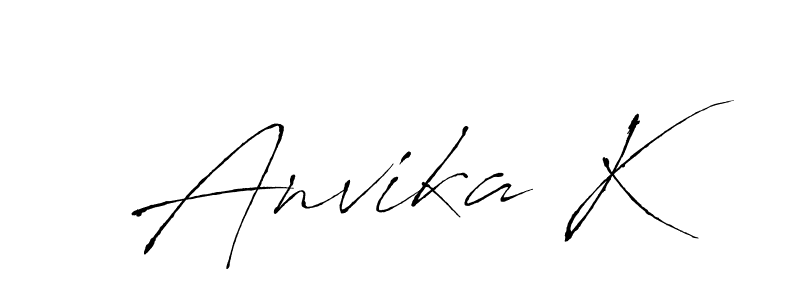 How to make Anvika K name signature. Use Antro_Vectra style for creating short signs online. This is the latest handwritten sign. Anvika K signature style 6 images and pictures png